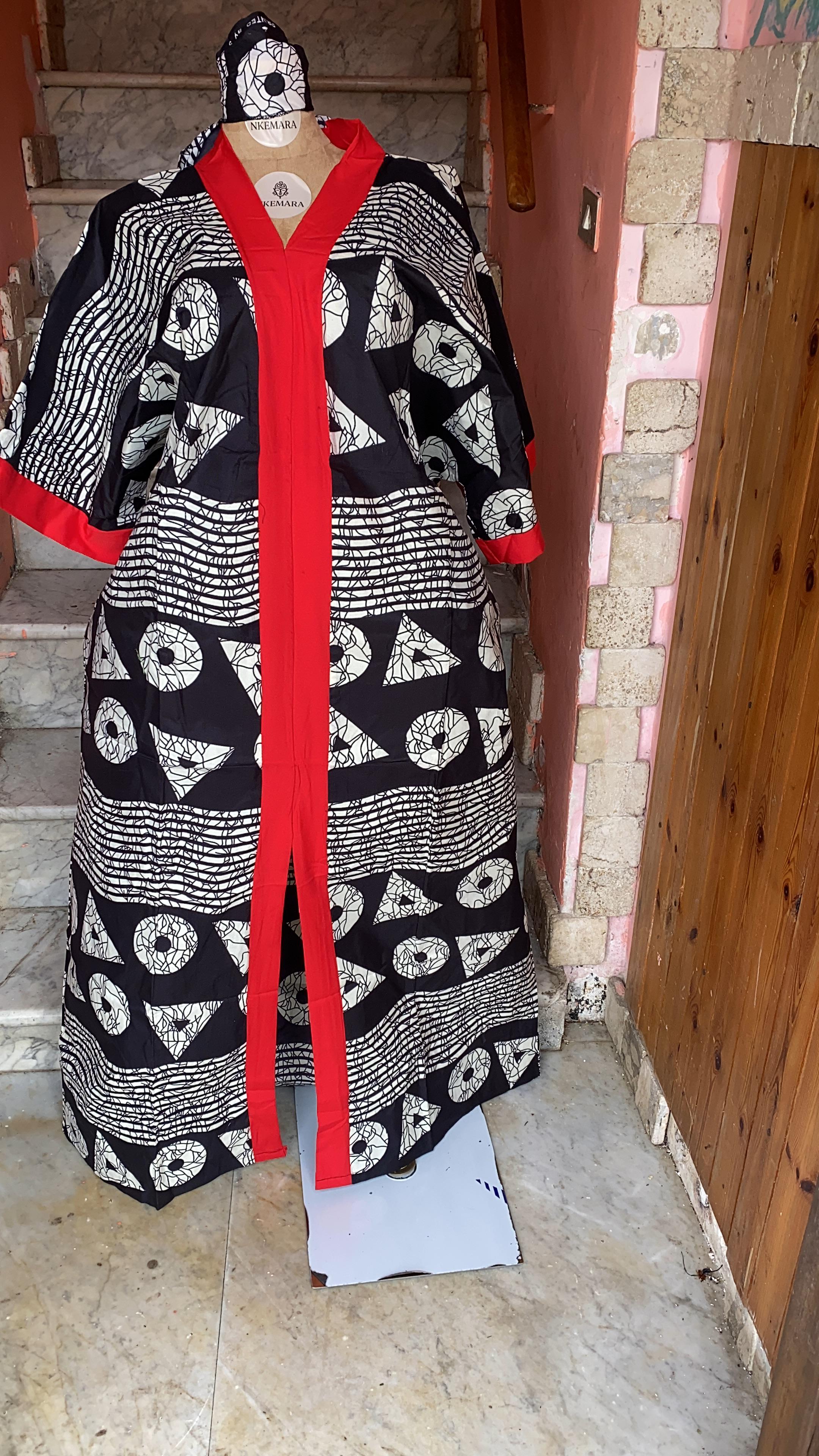 Long Bubu dress with inner belt and scarf